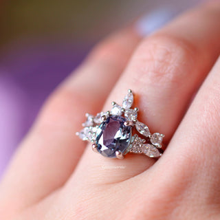 Evelyn Oval Cut Alexandrite Engagement Ring Set in Sterling Silver