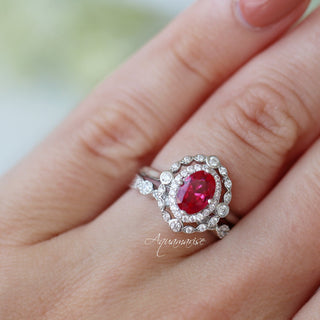 Valentina Art Deco Lab-Grown Ruby Engagement Ring in 14K White Gold