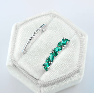 Willow Marquise Emerald Stacking Wedding Ring Set in Sterling Silver