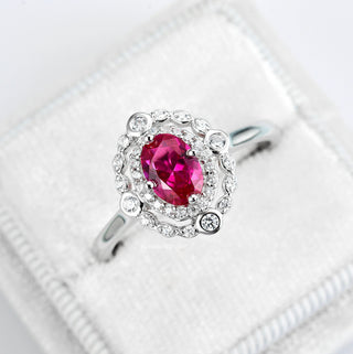 Valentina Art Deco Lab-Grown Ruby Engagement Ring in 14K White Gold