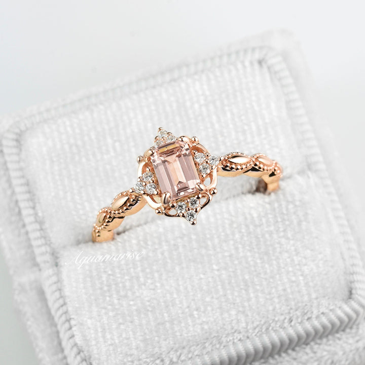 Claire Vintage Morganite Ring- 14K Solid Rose Gold