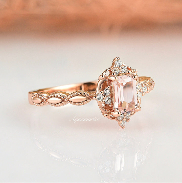 Claire Vintage Morganite Ring- 14K Solid Rose Gold