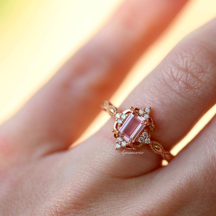 Claire Vintage Morganite Ring- 14K Solid Rose Gold