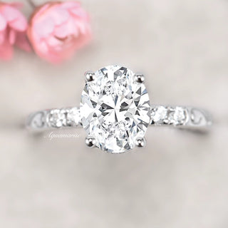 Oval Moissanite Filigree Engagement Ring in 14K White Gold